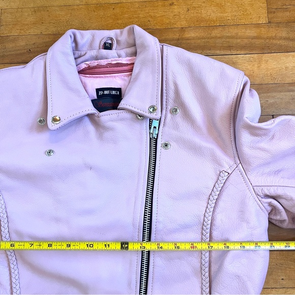 SCREAMING EAGLE Pink Leather Cinched Waist Jacket - Removable Liner - XL - Picture 8 of 12
